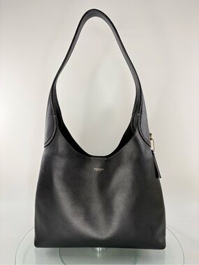 Coach Brooklyn Shoulder Bag 28 Black Pebbled Leather Hobo Handbag